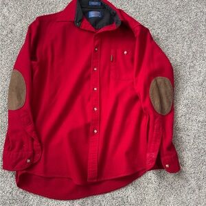 Pendleton Trail Red Casual Button Down Shirt with Brown Elbow Patches. Men’s med